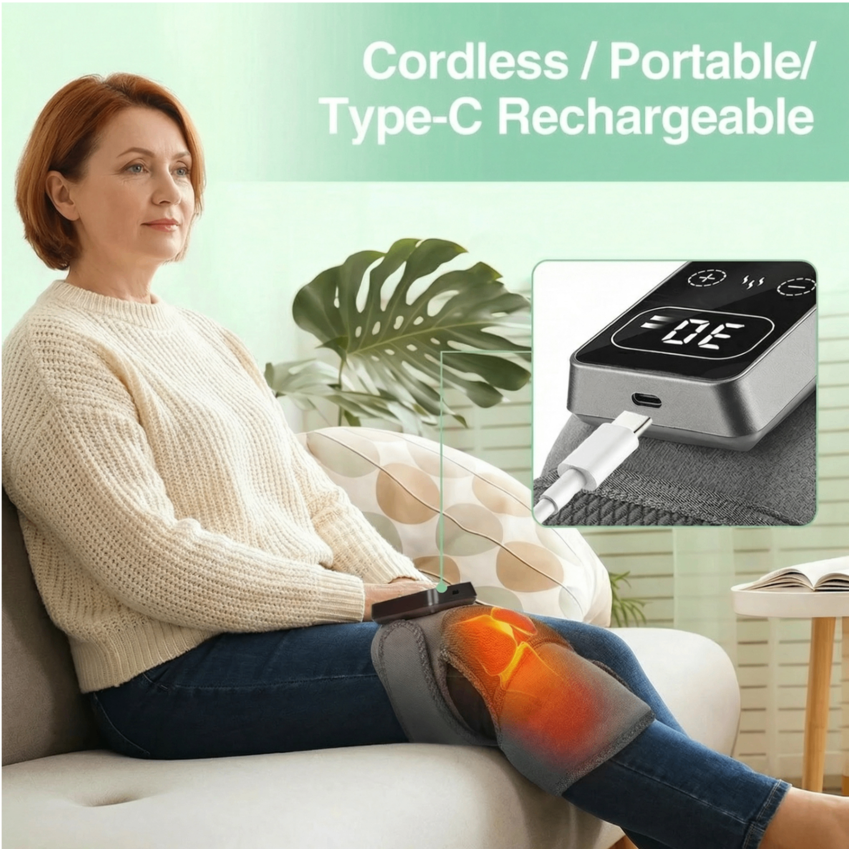 Cordless portable Type-C rechargeable knee massager