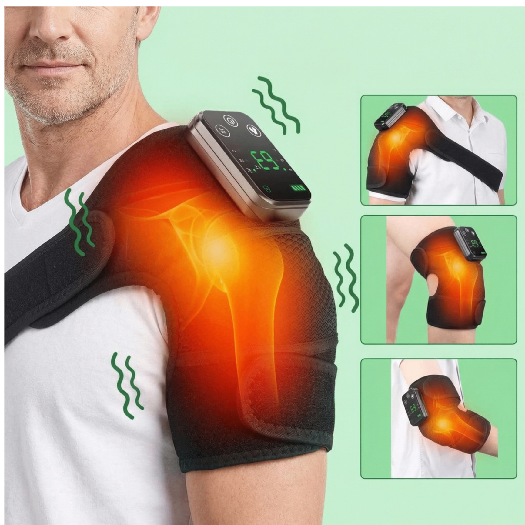 Heated Shoulder Wrap — infrared heat penetration visualization